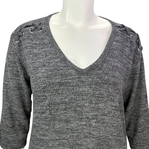 Torrid Women Sweater Super Soft Plush V Neck Lace Up Shoulder Detail Plus 2 | 2X - Picture 4 of 14